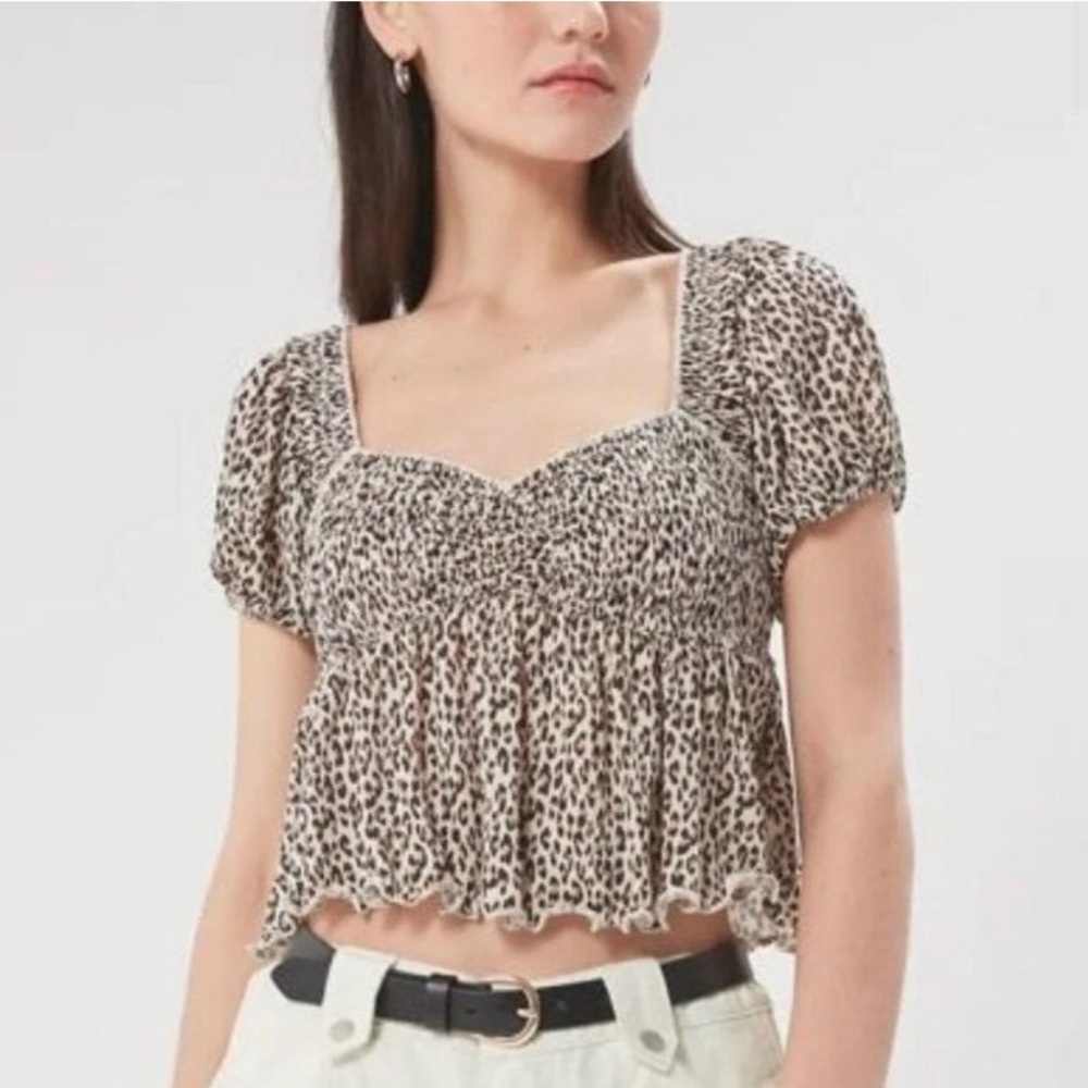 Urban Outfitters Leopard Cheetah Babydoll Crop Top, S
